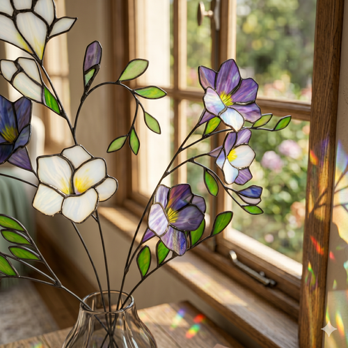 Handmade Stained Glass Freesia Bouquet
