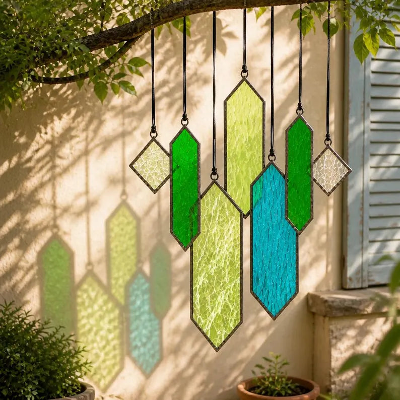 Stained Glass Geometric Wind Chime Suncatcher