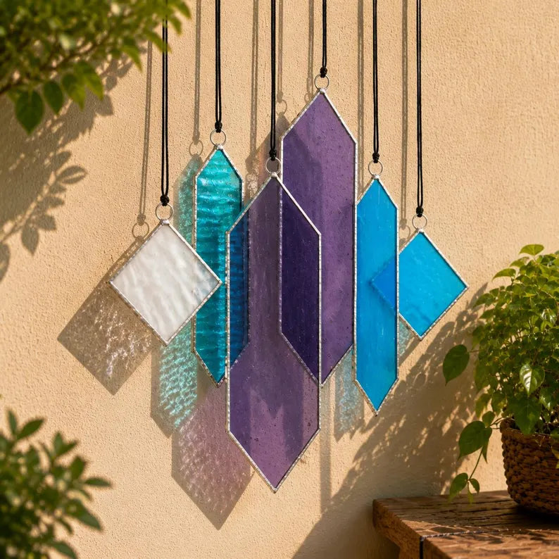 Stained Glass Geometric Wind Chime Suncatcher