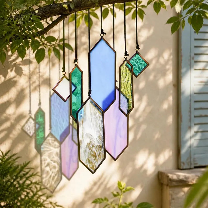 Stained Glass Geometric Wind Chime Suncatcher