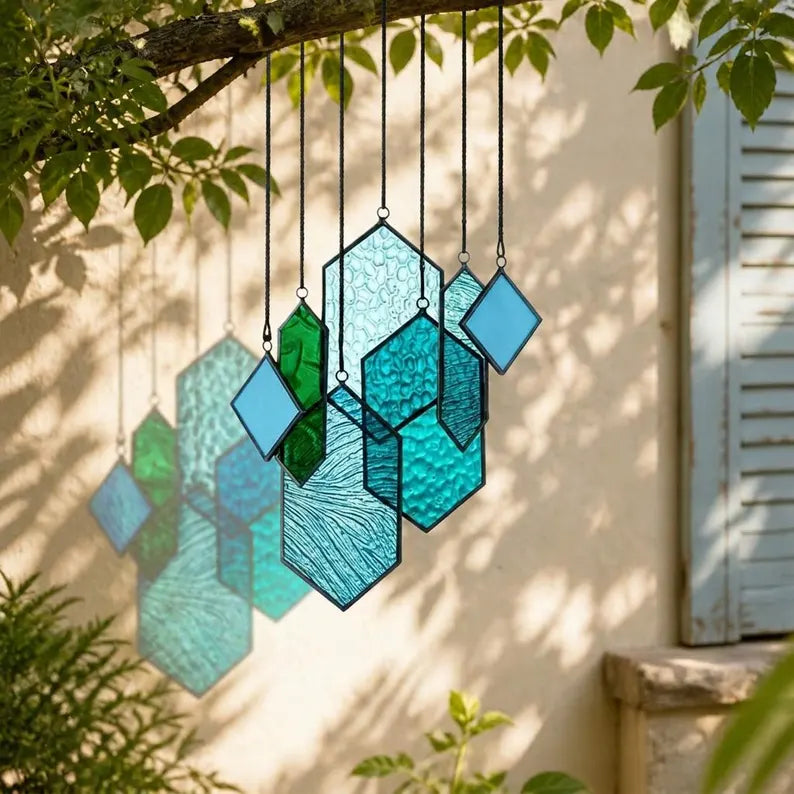 Stained Glass Geometric Wind Chime Suncatcher