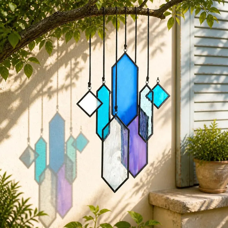 Stained Glass Geometric Wind Chime Suncatcher