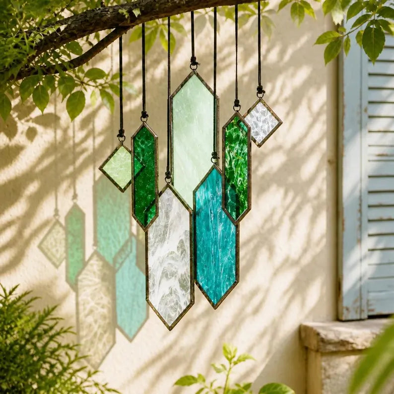 Stained Glass Geometric Wind Chime Suncatcher