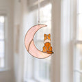 Stained Glass Dog on Crescent Moon Suncatcher