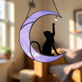 Stained Glass Cat on Moon Suncatcher