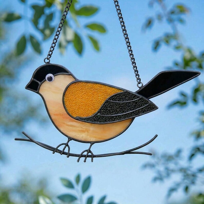 Hummingbird & Chickadee Stained Glass Suncatcher