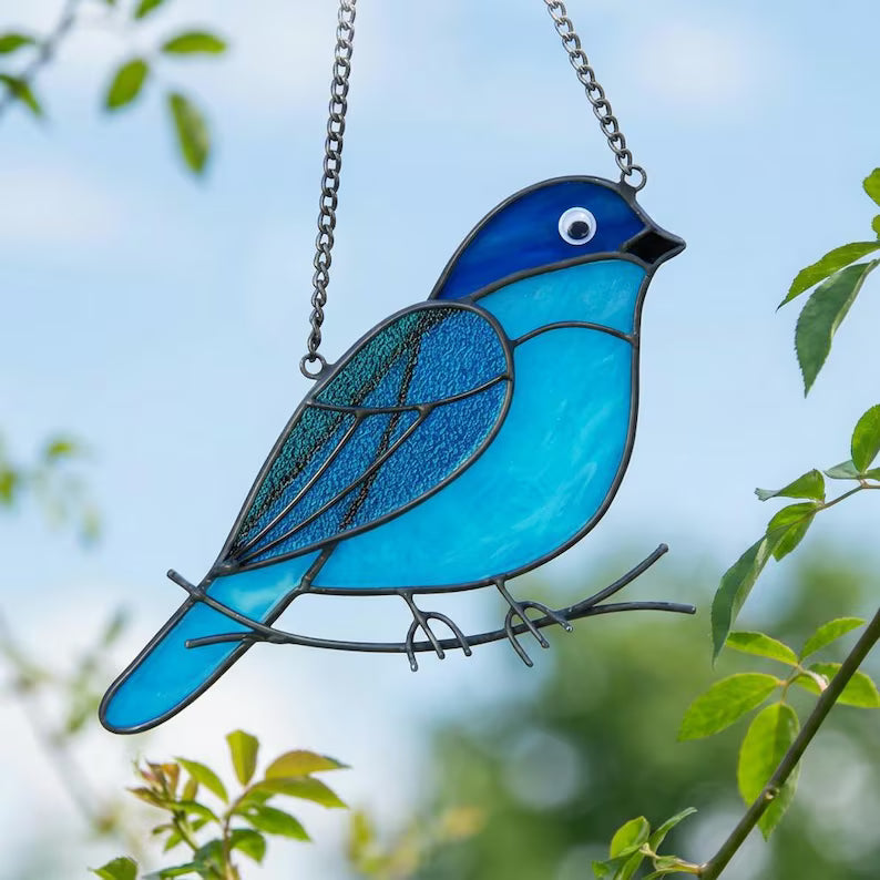 Hummingbird & Chickadee Stained Glass Suncatcher