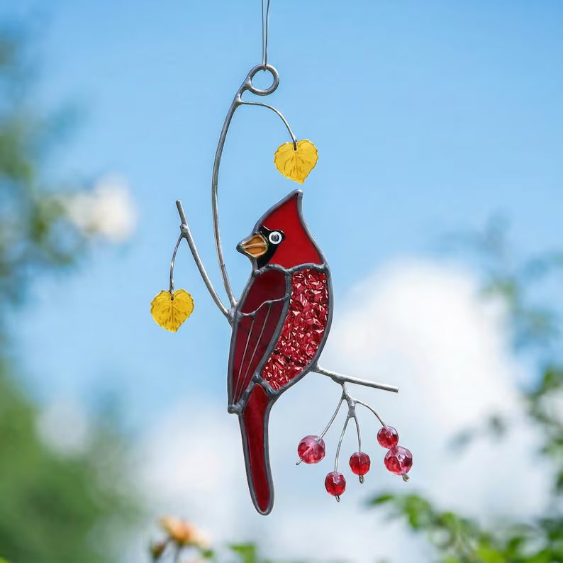 Hummingbird & Chickadee Stained Glass Suncatcher