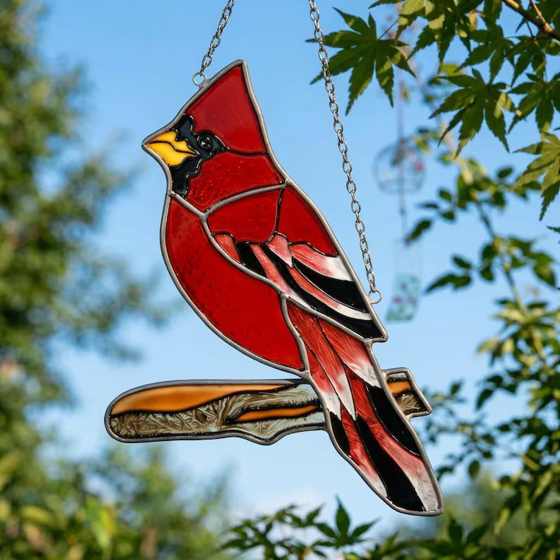 Hummingbird & Chickadee Stained Glass Suncatcher