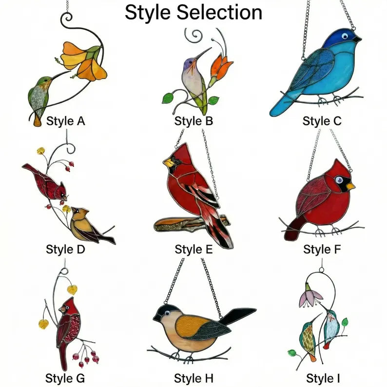 Hummingbird & Chickadee Stained Glass Suncatcher