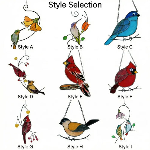 Hummingbird & Chickadee Stained Glass Suncatcher